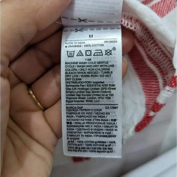 Gap Women's Size M Split Neck Blouse Frame Zen Red Stripe Beige Long Sleeve Top. - Picture 7 of 10